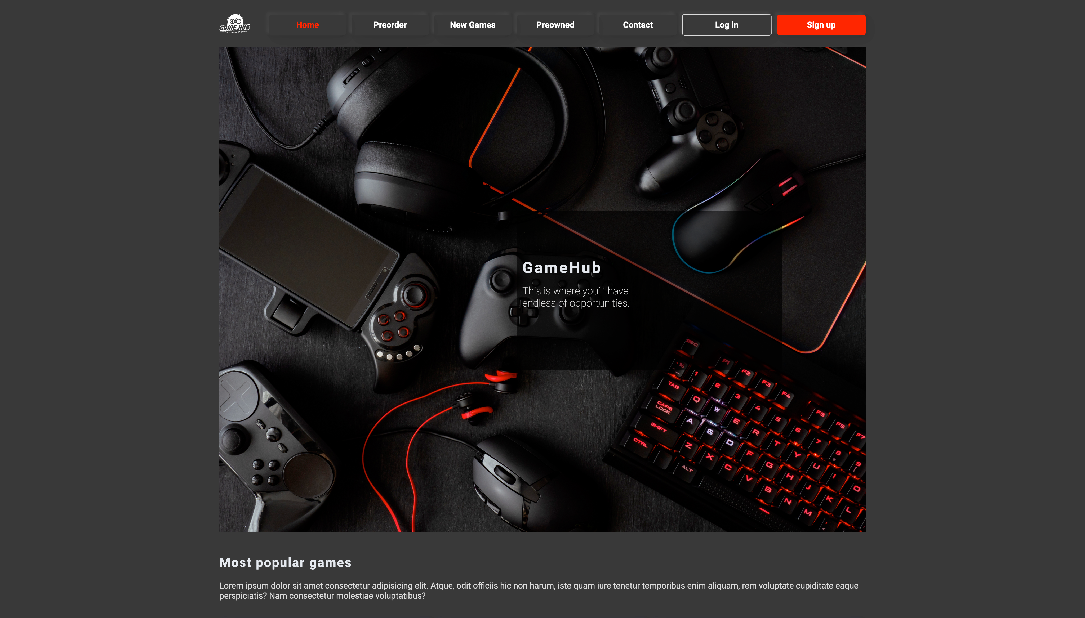 Screenshot of GameHub Website Design Project.